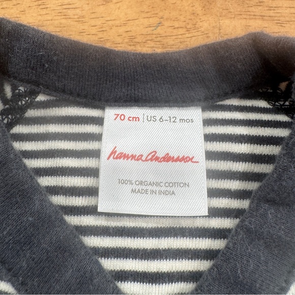 Hanna Andersson Side Snap Bodysuit Baby 6-12 Months Black White Striped Cotton - Picture 4 of 7